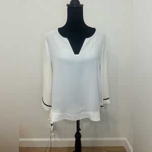 Banana Republic Silk White Blouse with Black Trim Size Small